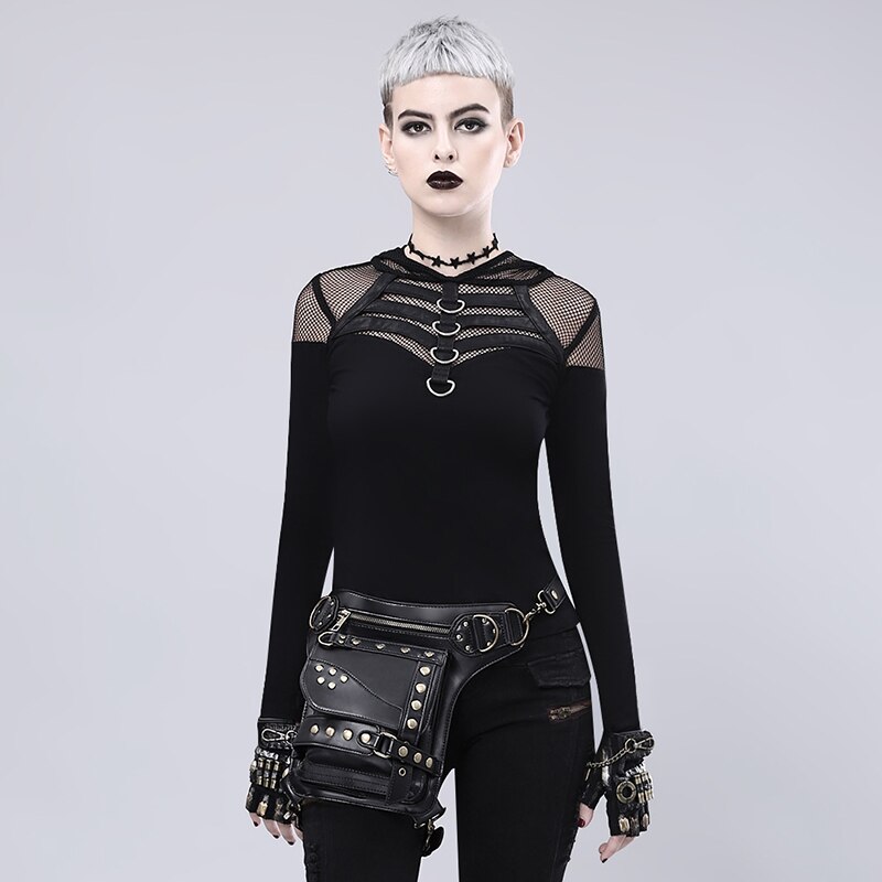 YoReAi Women Waist Bag Retro Gothic Fanny Packs Motorcycle Hip Leg Pack Steam Punk Holster Men PU Leather Crossbody Bags