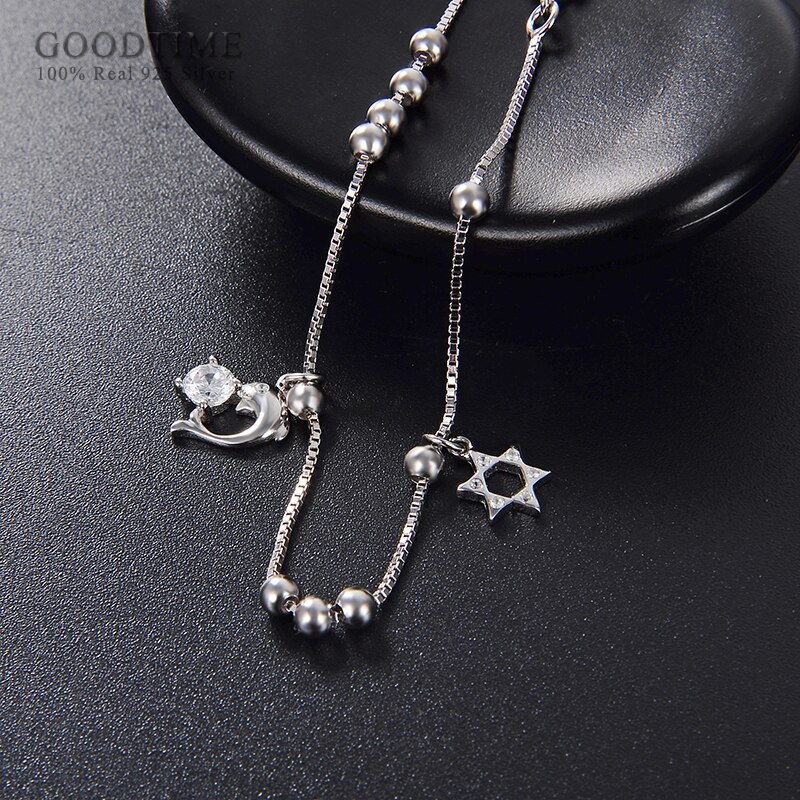 Mode Vrouwen Enkelband 925 Sterling Zilveren Verse Zeshoekige Dolfijn Vorm Enkelbandje Aan Dame Meisje Decoratie Sieraden Voet Accessoires