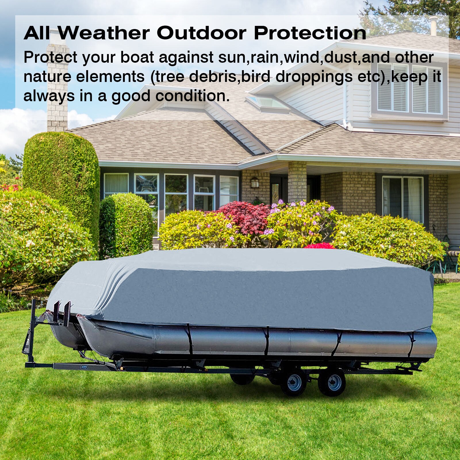 17FT -24FT Rubber Dinghy Pontoon Boat Covers 210D Water Rain Proof Trailerable Pontoon Boat Cover Coat Protector Sun UV Dust D20