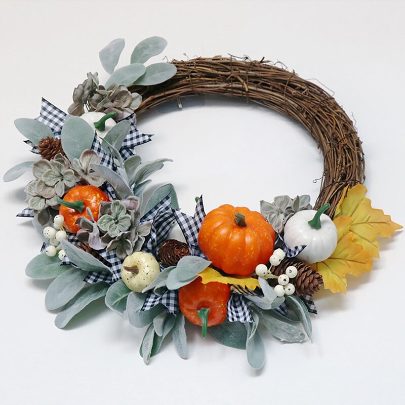 Kunstmatige Val Krans, Herfst Krans Met Bladeren Pompoen Pine Cone En Bessen, Voor Voordeur Thanksgiving Decoratie