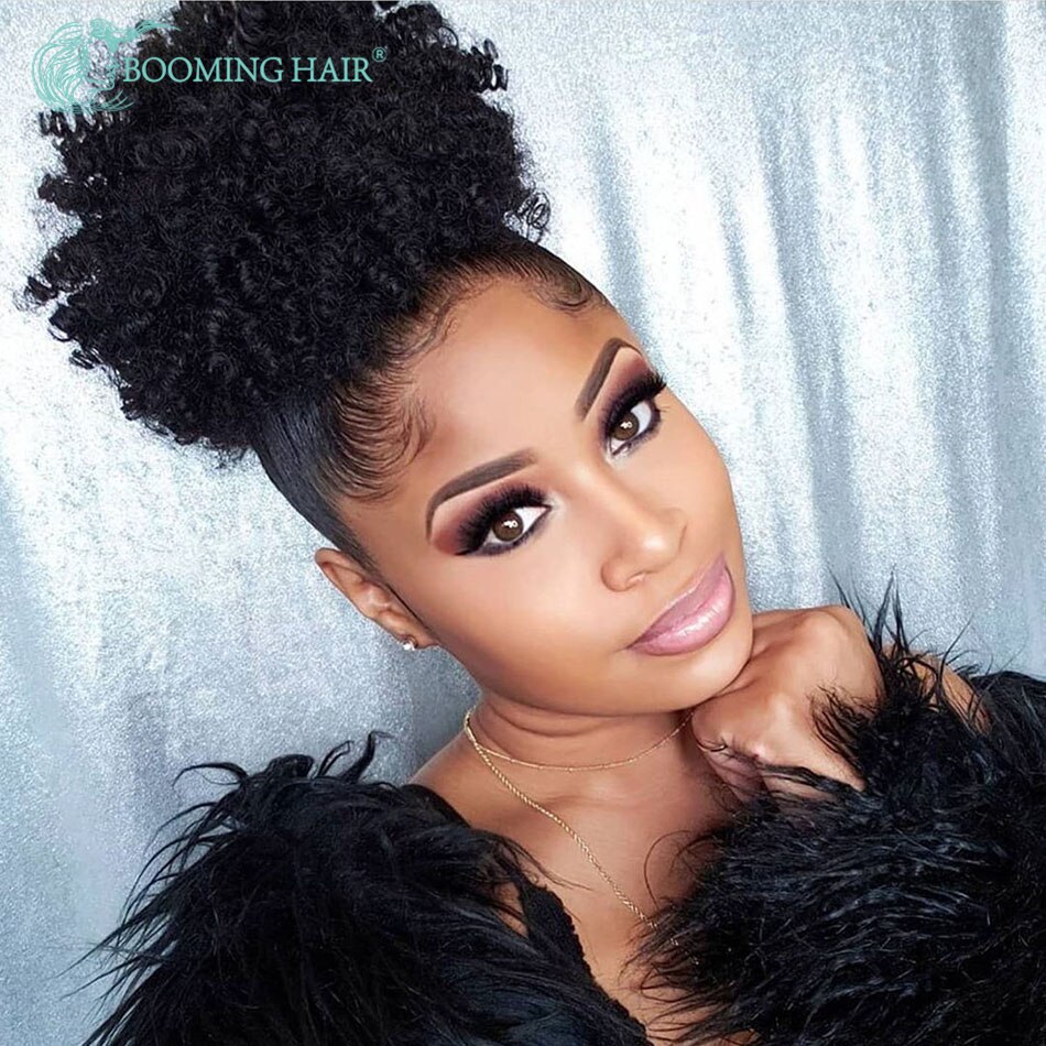 Short Afro Puff Synthetic Hair Bun Chignon Hairpiece For Women Drawstring Ponytail Curly Updo Clip Hair Extensions BOOMING HAIR