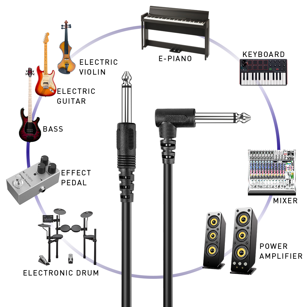 Cable amplificador de guitarra de 10 pies, 3M, Cable de guitarra eléctrica, violín, bajo, instrumentos, cables LP ST, enchufe recto a ángulo recto de 6,35mm