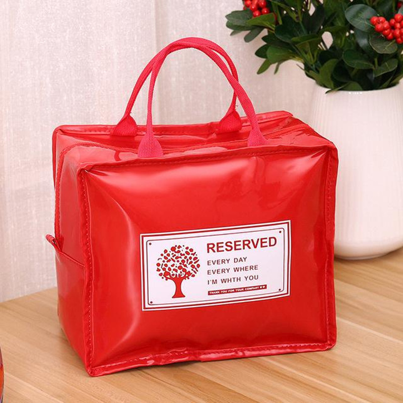 RUPUTIN PU Lunch Package Ice Pack Cooler Lunch Box Insulation Picnic Bag Thermo Thermal Lunch Bag For Women Kids Lunchbags Bags: Small Red