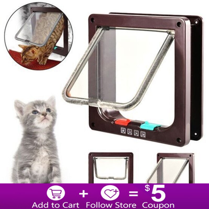 Puerta con solapa para perros y gatos, chapa de seguridad de 4 vías, de plástico ABS, con Chip para puerta de mascotas