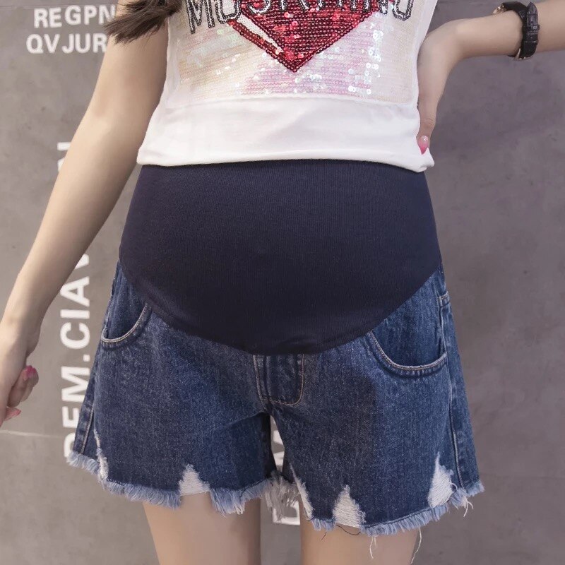 Frühling Sommer Shorts Premama mit Farbe Loch Mutterschaft Jeans Shorts Pflege Bauch Denim Shorts für Schwangere Kurze Hosen