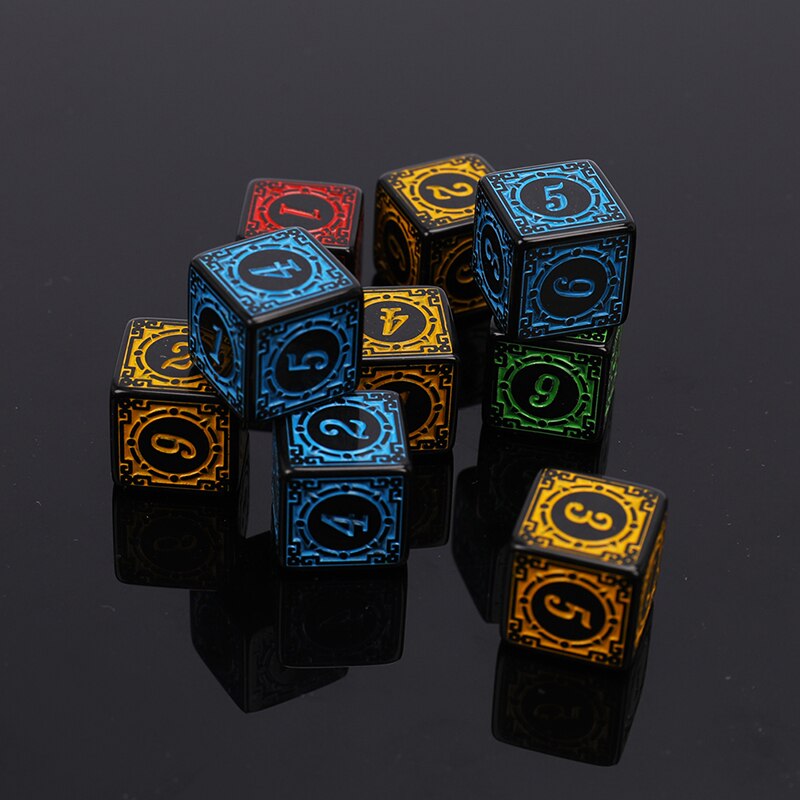 10pcs Acrylic D6 Carved Pattern Dice 6-sides Accessories Polyhedron Colorful DND Dice Digital Game Dice