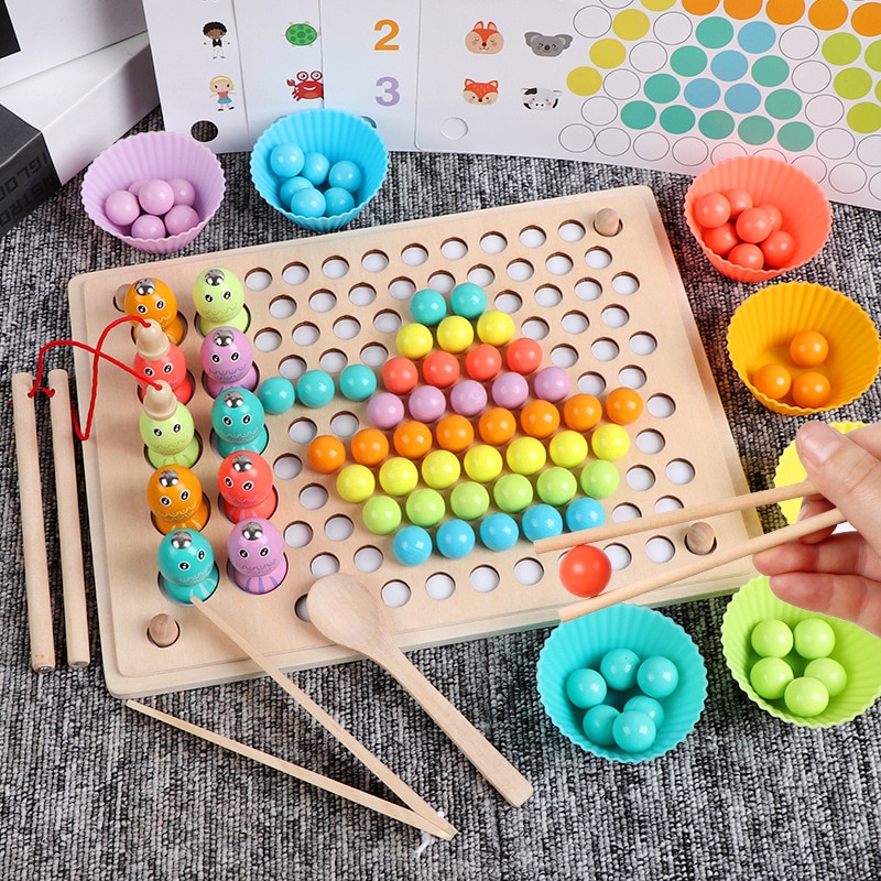 Baby Montessori Education Wooden Toys Kids 3D Matching Puzzle Magnetic Stick Strawberry Catch Worm Fishing Interactive Math Toys