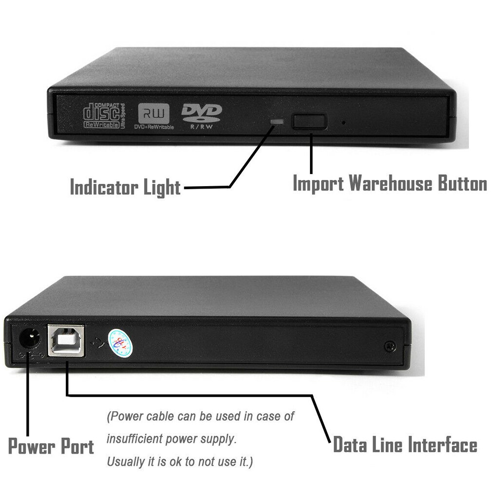 USB 2.0 Cd Player External CD ROM Player Optical Drive CD RW Burner Reader Writer Laptops PC Windows 7/8/10