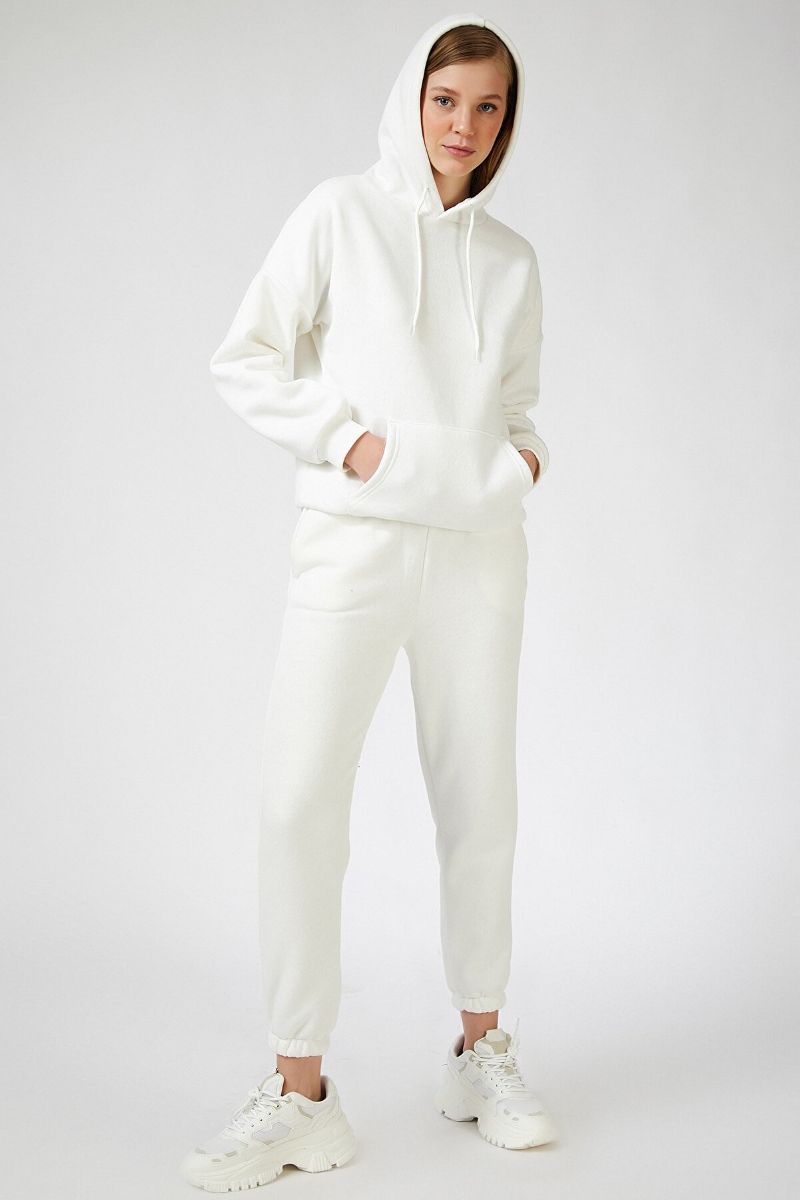 Conjunto de chándal blanco con capucha para mujer