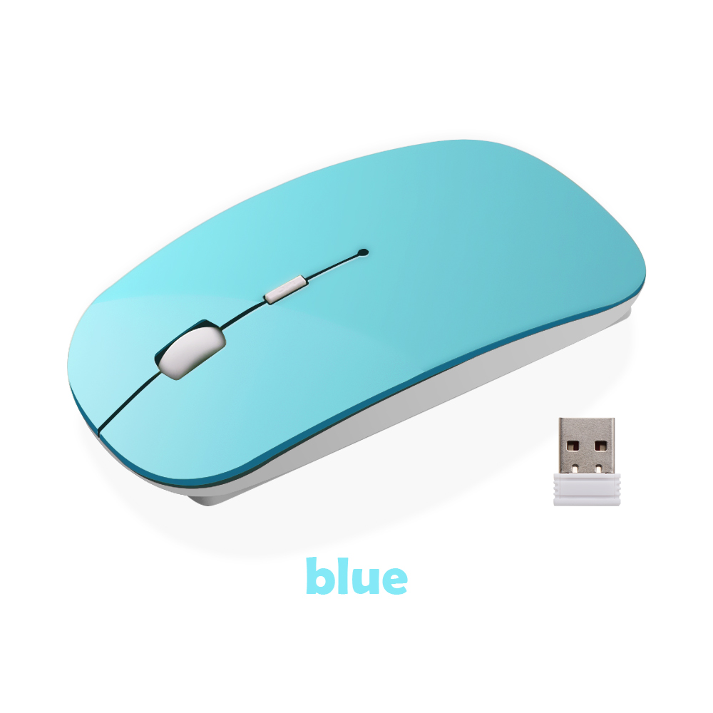 2.4g trådløse mus ultra tynn usb optiske mus lydløs knapp til pc laptop macbook luft pro: Lyse blå