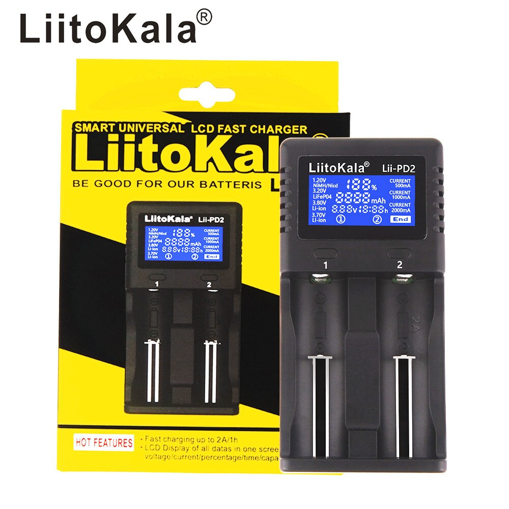 Liitokala lii -500 lii -202 lii -402 lii -pd2 lii -pd4 1.2v 3.7v 3.2v aa / aaa 18650 18350 26650 nimh litiumbatteri smart lader: Lii -pd2