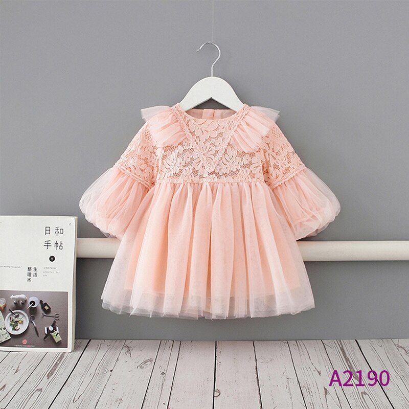 Vestido de princesa de renda infantil qz143, roupas de festa para bebês e meninas outono 2020