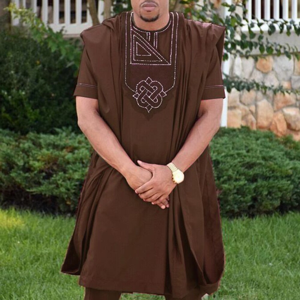 Pas de chapeau dashiki broderie africaine hommes vêtements riche bazin hommes costume hauts chemise pantalon 3 pièces ensemble grande taille PH3062