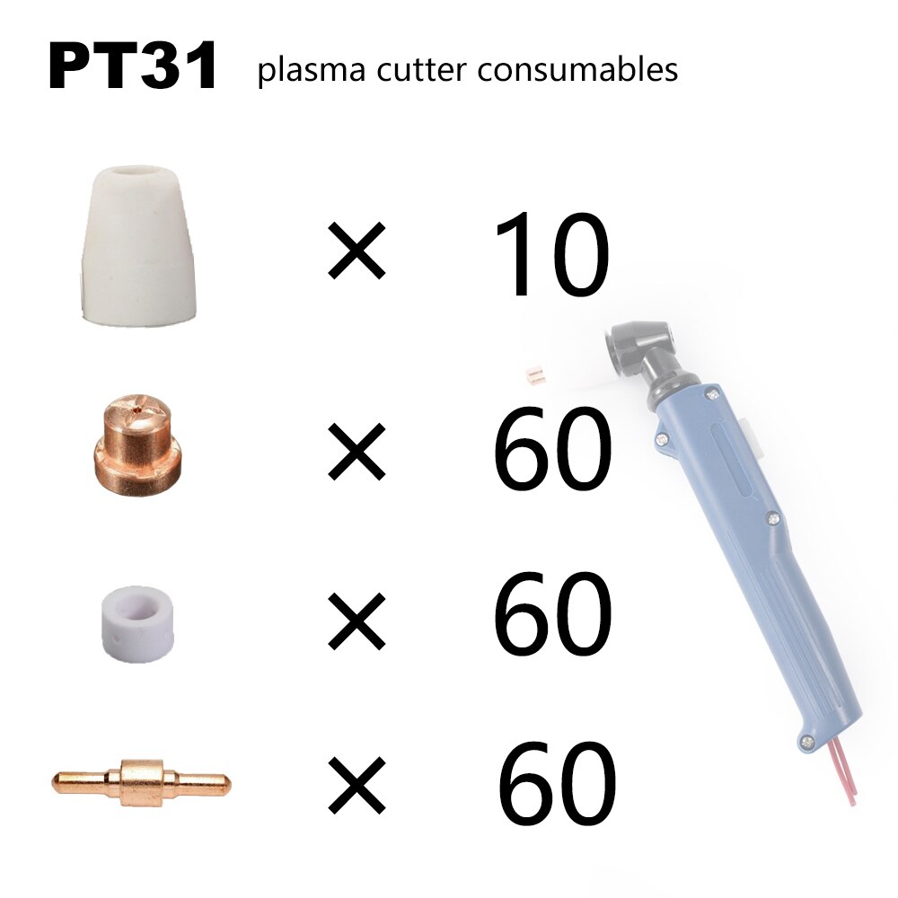 190pcs PT31 Plasma Cutter Consumables Standard Electrodes Tips Nozzle Ceramic Cups Rings 40A/50A Suit for CUT50/60