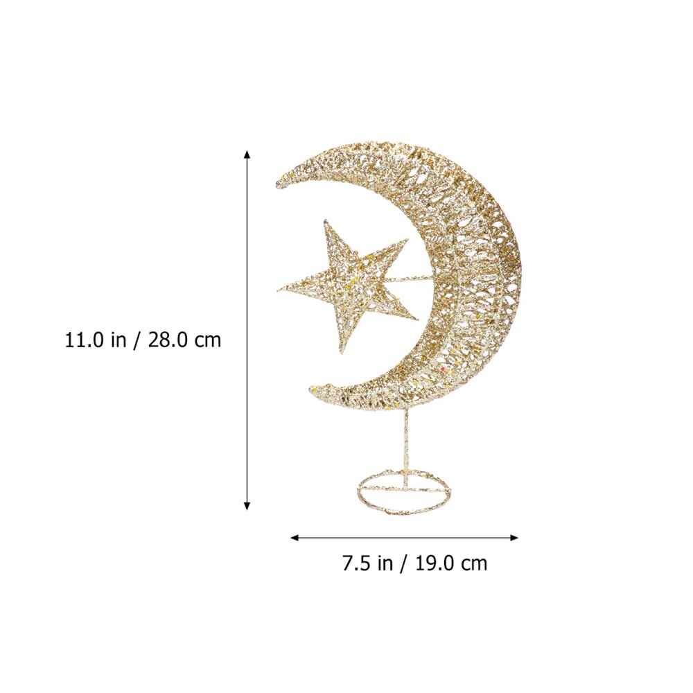 Wrought Iron Christmas Tree Topper Glittering Star and Moon Treetop Home Decor Party Supplies (Golden 20cm)