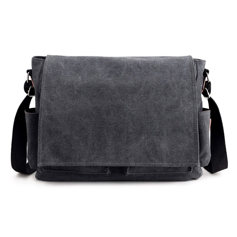Canvas tas herentas heren grijs bruin effen kleur stoffen schoudertas grote capaciteit heren schoudertas voor laptop computer notebook: Donkergrijs