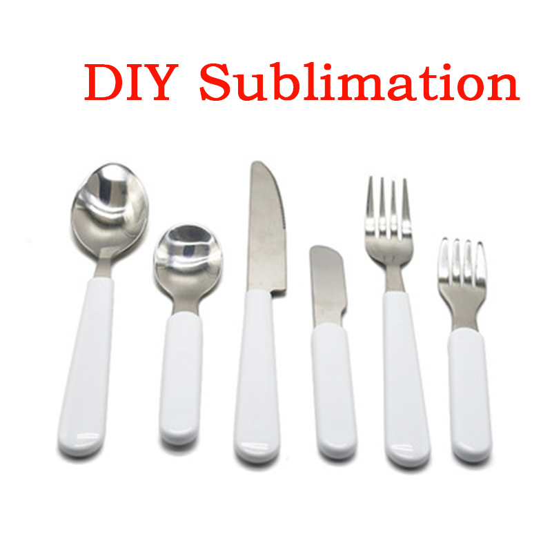 Aldult-cubiertos de sublimación para niños, vajilla de acero inoxidable, vajilla de estilo occidental, cuchillo blanco, tenedor y cuchara
