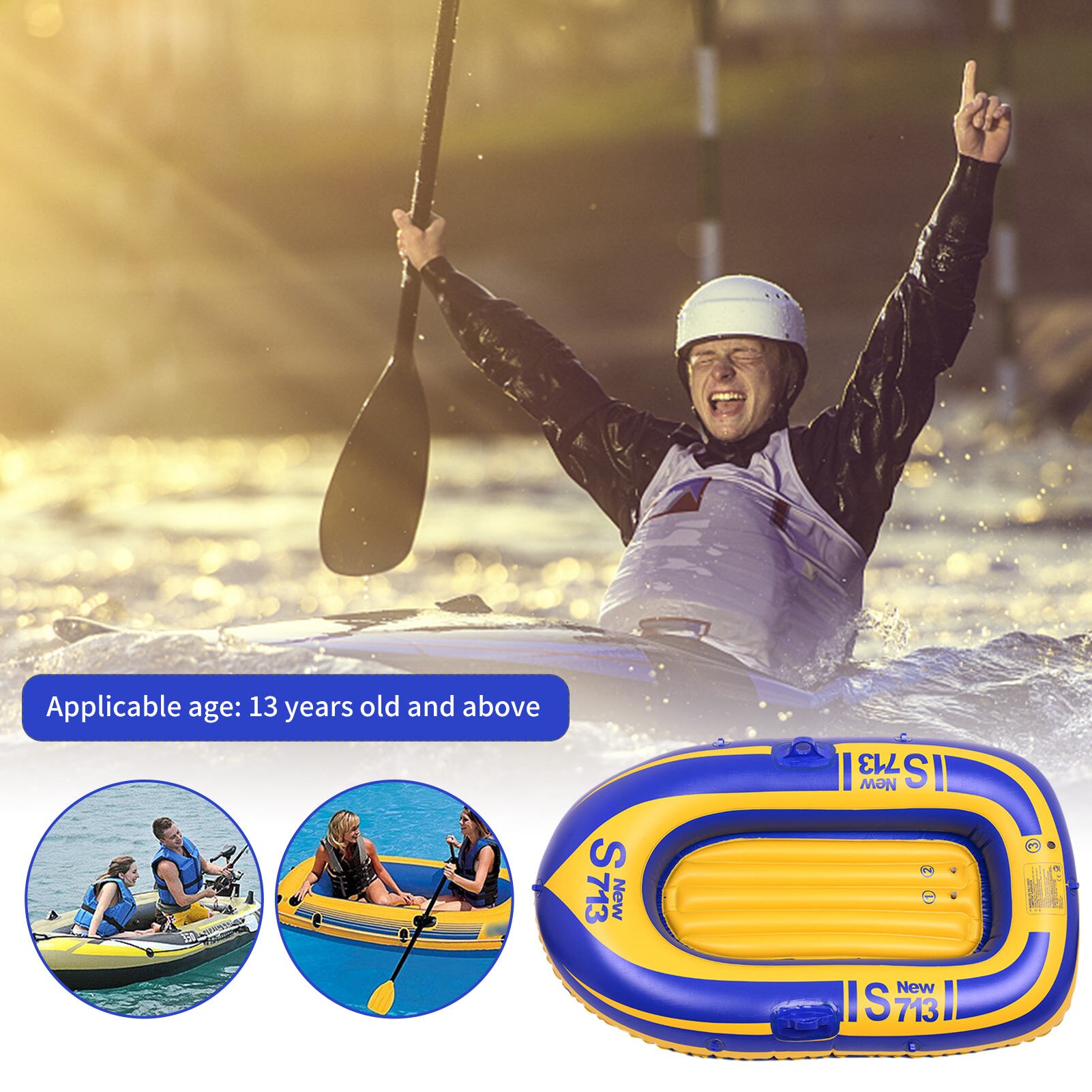 Kayaking thickened PVC safety inflatable boat for single rowing fishing boat kayaking for surf fishing #W