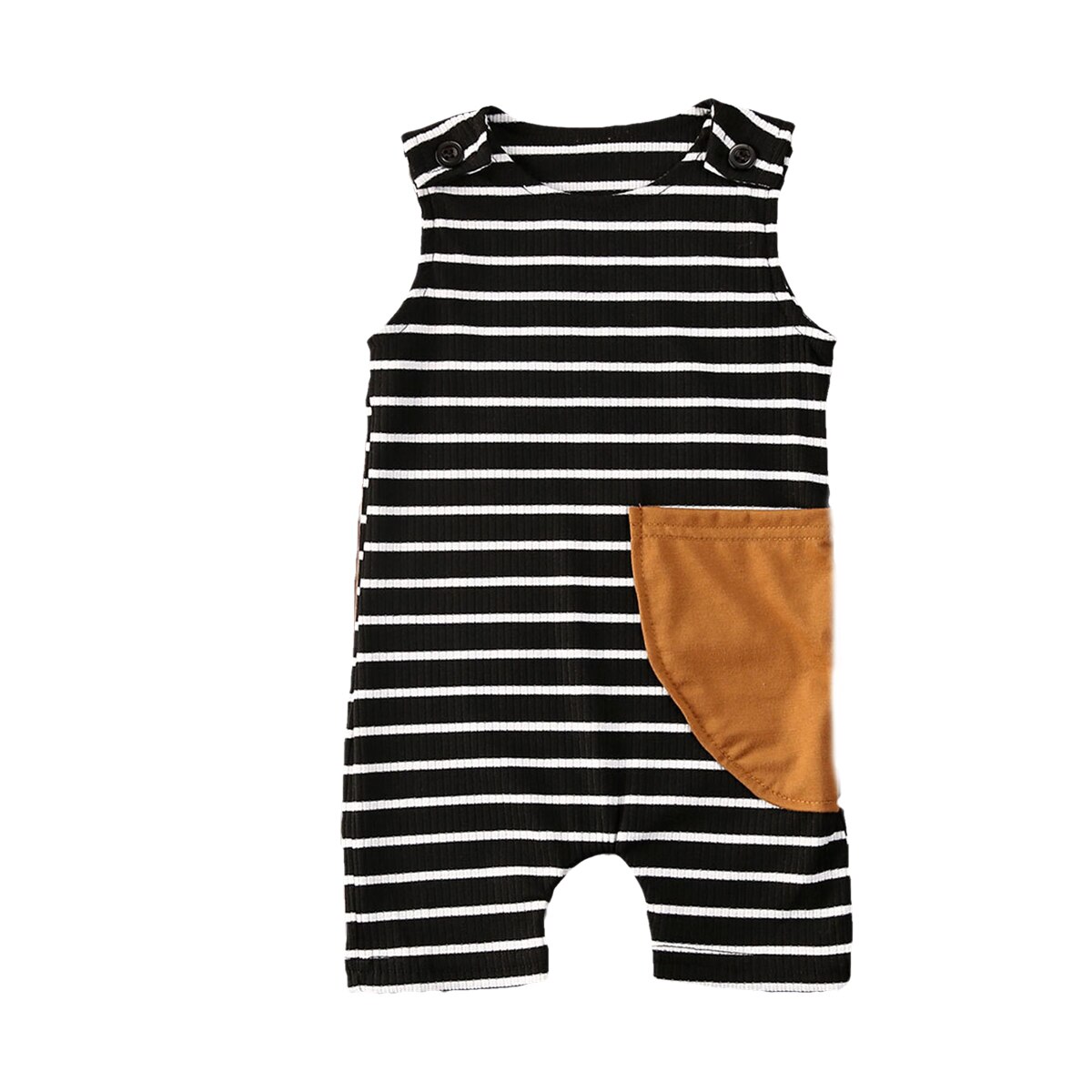 Neue Nette Baby Mädchen Jungen Rippe Streifen Ärmellose Gesamt Kleinkind freundlicher Rundhals ziehen-auf Overall kurze Hose: 3 / 3M