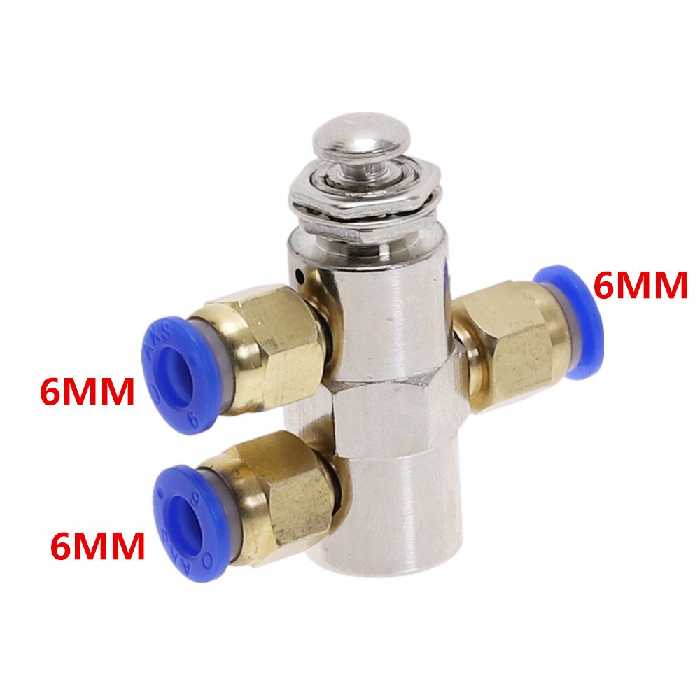 Exhaust valve 2 Position 5 Way ON/OFF M5 Thread Push button Switch TV-4P Air Pneumatic Mechanical Valve w Fiittings: 6MM