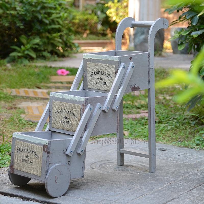 Amerikansk land massivt træ mini blomsterstativ trolley balkon træ sukkulent urtepotte desktop opbevaringsboks: Bomklapp 2