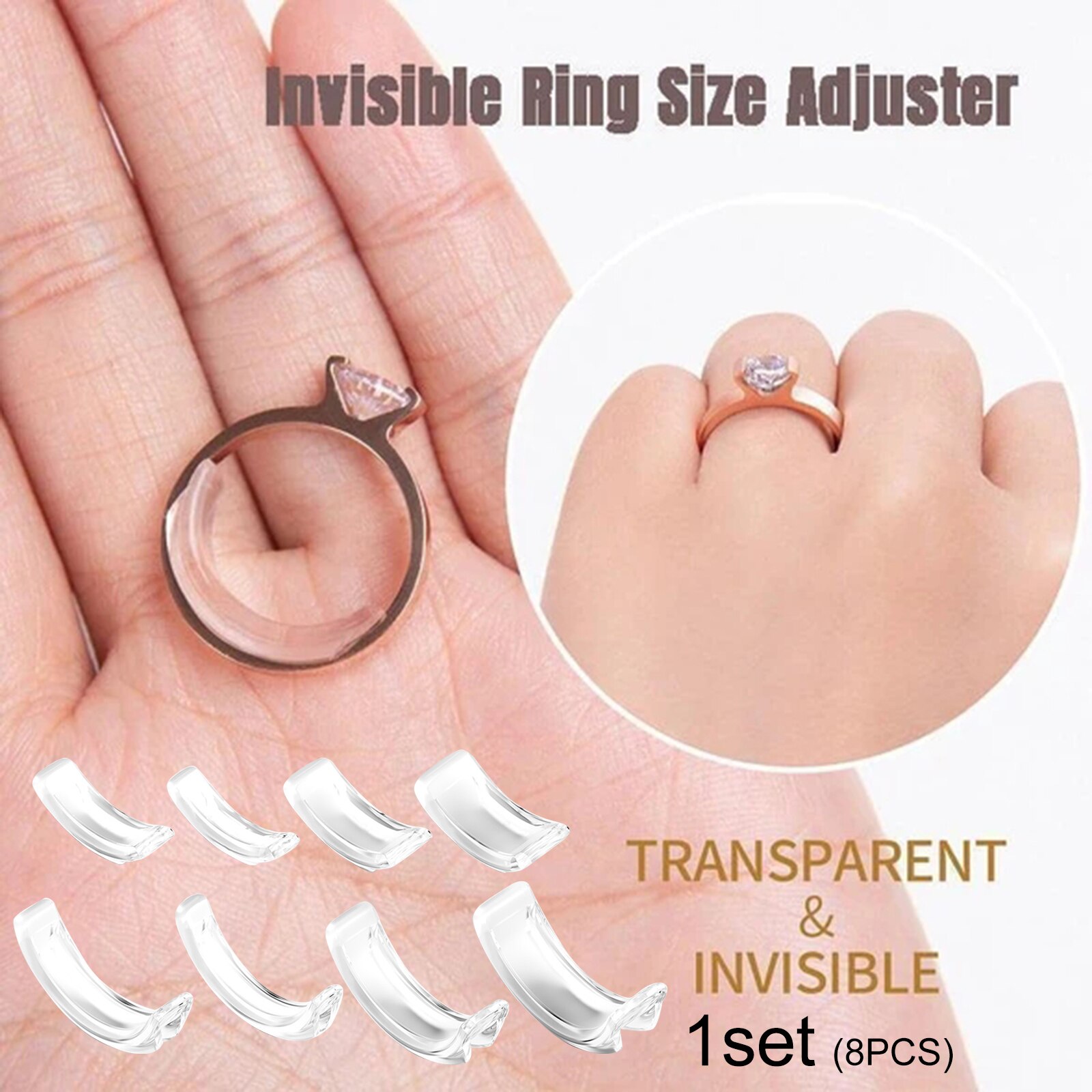 1/2/5Set Ring Re-sizer 8 Größen Transparent Re-sizer für Verhindert Ring abrutschen CLA88