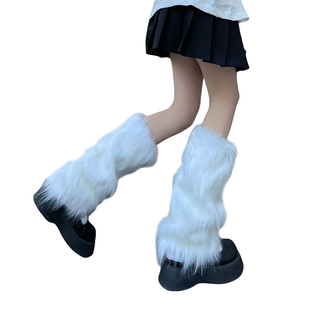Jambières en peluche épaisse pour femmes, couvre-jambes en fausse fourrure, couleur unie, Tube central, automne hiver