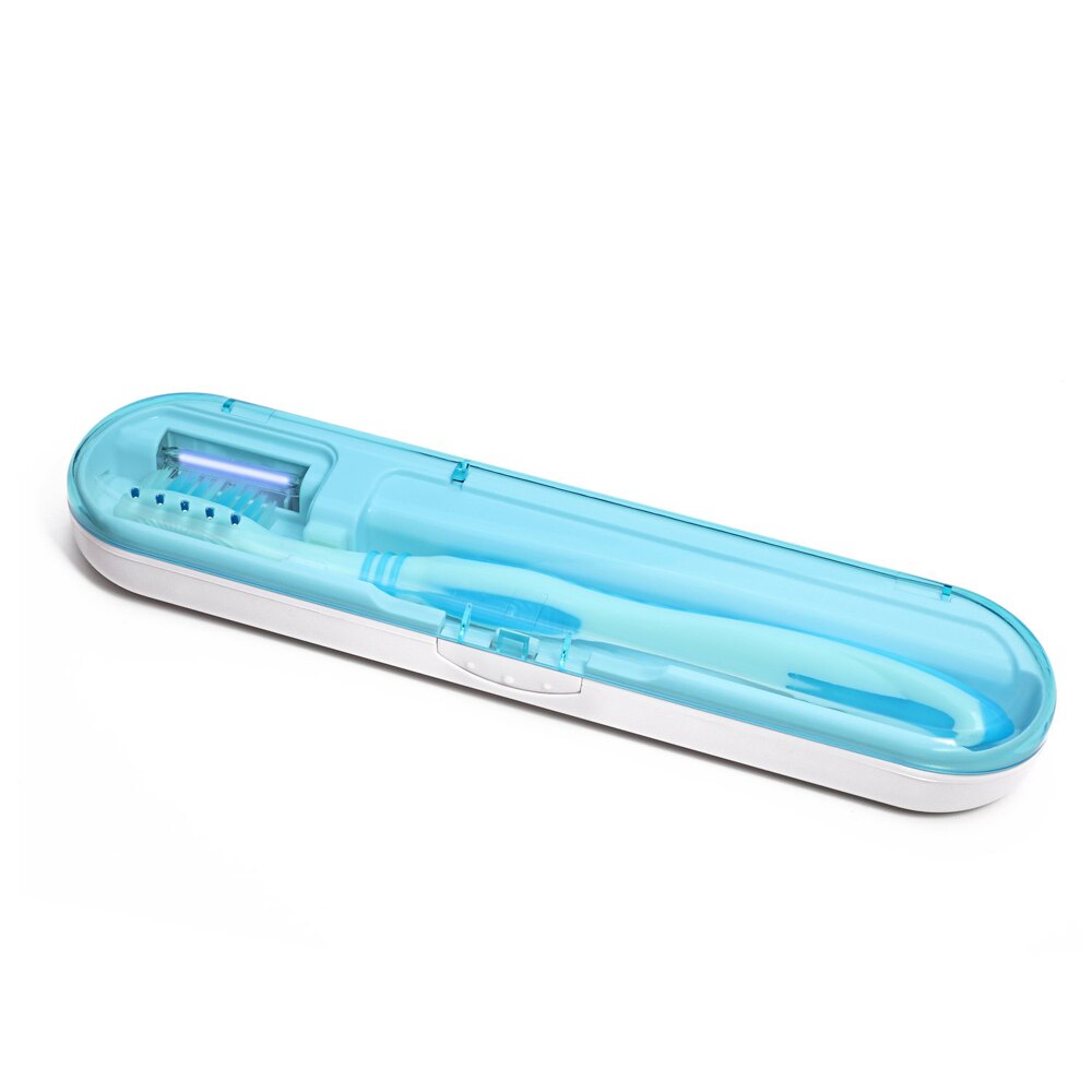 UV Tragbare Zahnbürste Sterilisator Zahnbürste Halter Reise Sterilisation Box AAA Batterie Zähne Pinsel Fall: Blau