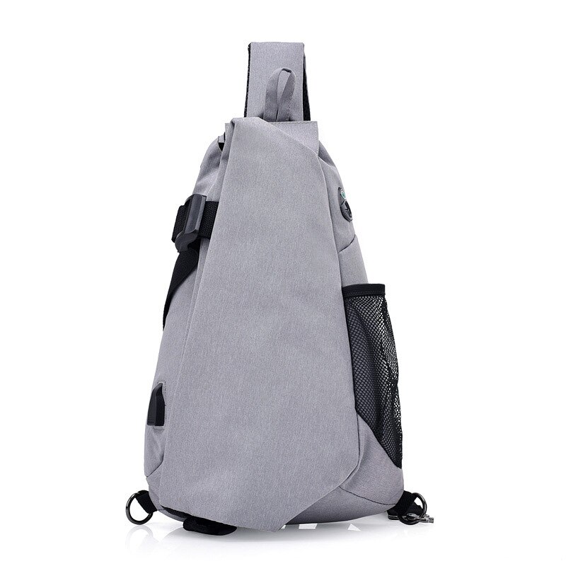 Men Casual Multifunctional Anti Theft Chest Pack Shoulder Bag Travel Bag USB High Capacity Canvas Crossbody Bags: Gray