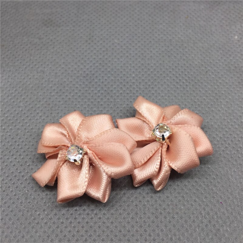 Ruban de fleurs en Satin, 10 pièces, avec des Appliques de perles de cristal, artisanat/garniture, bricolage: orange