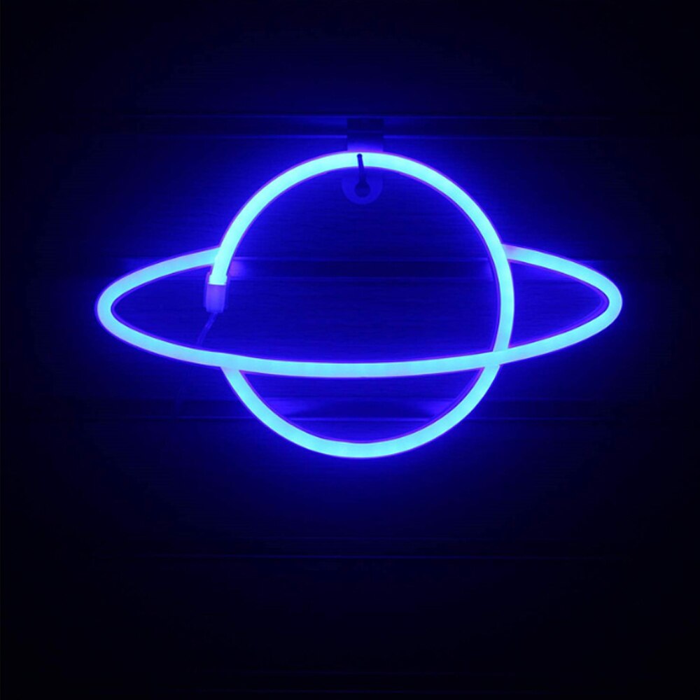 Led neonlampe farverig elliptisk planetformet skilt neonlys til bar fest bryllup hjem indretning atmosfærisk lampe: Blå