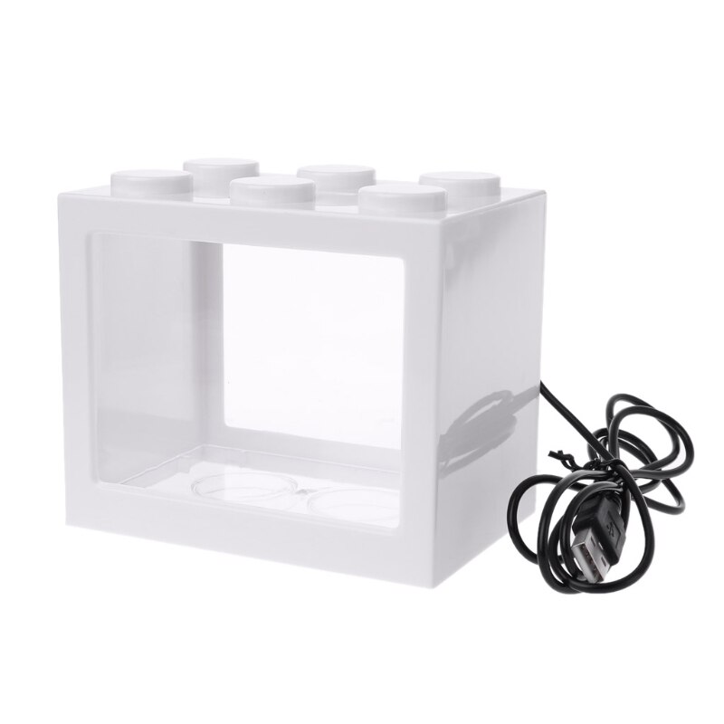 Usb mini akvarium akvarium med led lampe lys betta fisk kampcylinder: Blanco