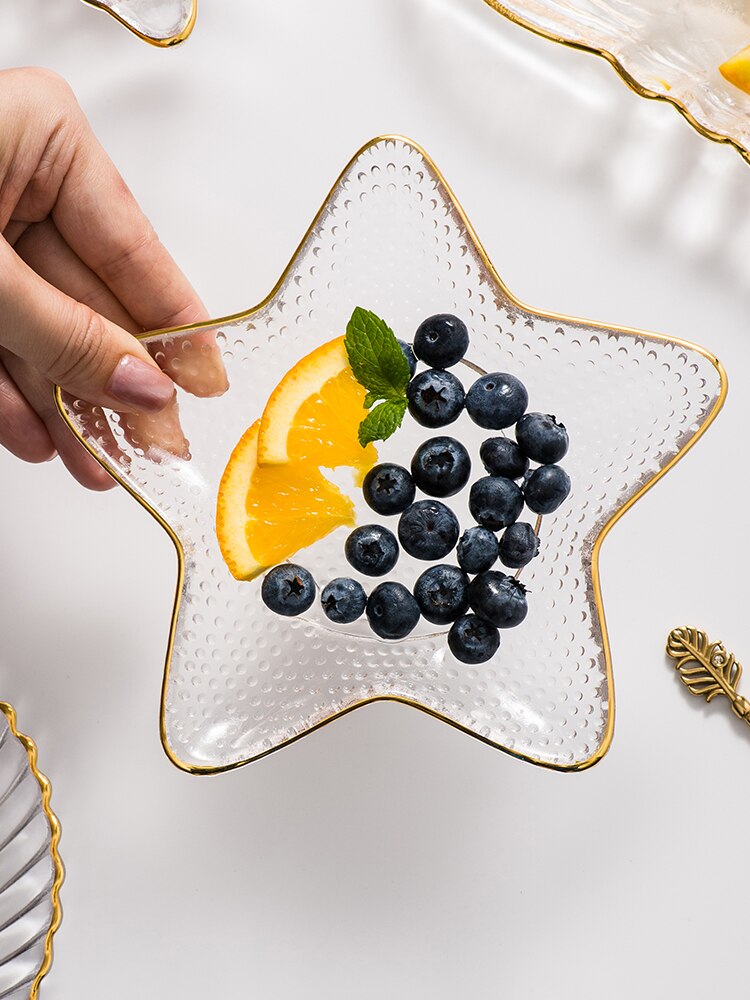 Gylden kant glas plade diy hav konkylie kammusling smykker opbevaring salat plade dessert skål middag plader sushi plade sashimi plade