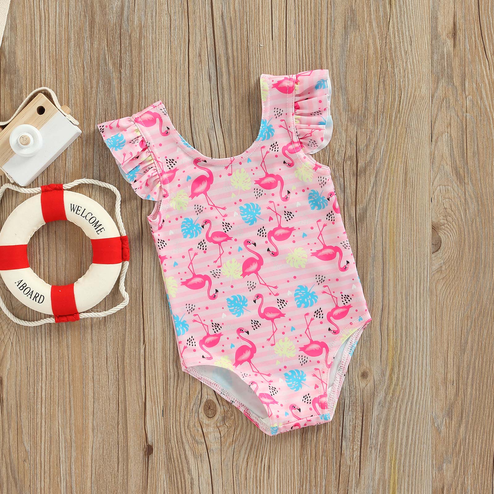 Bañador de flamenco a rayas para niños pequeños, ropa de playa, trajes de baño, D01