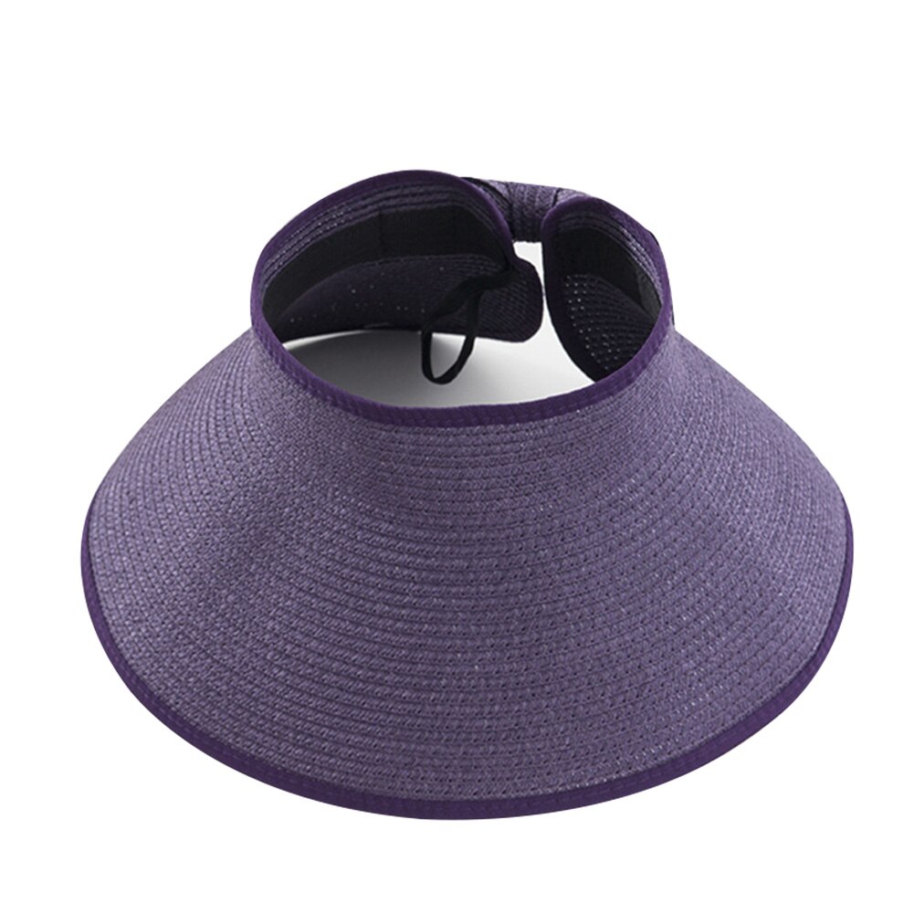 Visera plegable de paja de verano para mujer con bonito lazo, gorro de playa diario, gorro de vacaciones B2Cshop: Morado