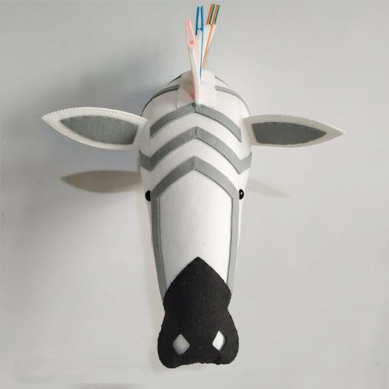 Kids Room Decor Felt Zebra Handmade Felt Animal Heads Elephant Fox Lion Head Wall Hanging Decor For Kids Room Nursery Room Decor: Zebra B Felt