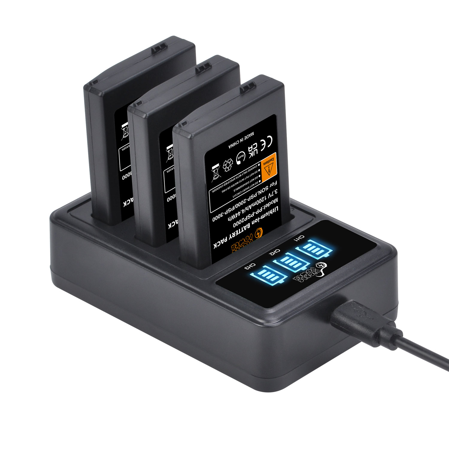 Pickle Power 2400mAh PSP2000 Battery +LED 3 slots USB Charger for Sony Portable Gamepad PSP3000 PSP S110 PSP2001 PSP2002 PSP3001