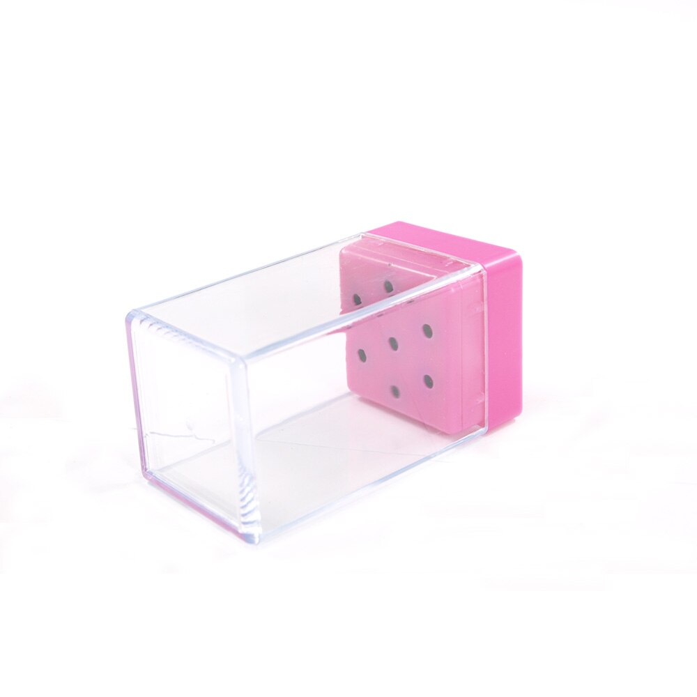 Nail 7 Gaten Slots Vierkante Plastic Nail Boor Hoofd Bits Display Opbergdoos Nail Boren Container Stand Display: Pink