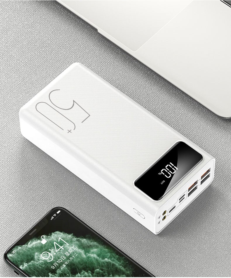 Energie Bank 50000mah Externe Batterie 2 USB QC Schnelle Ladung Powerbanks LED-anzeige Tragbare Telefon Ladegerät Für Xiaomi: Weiß-50000mAh