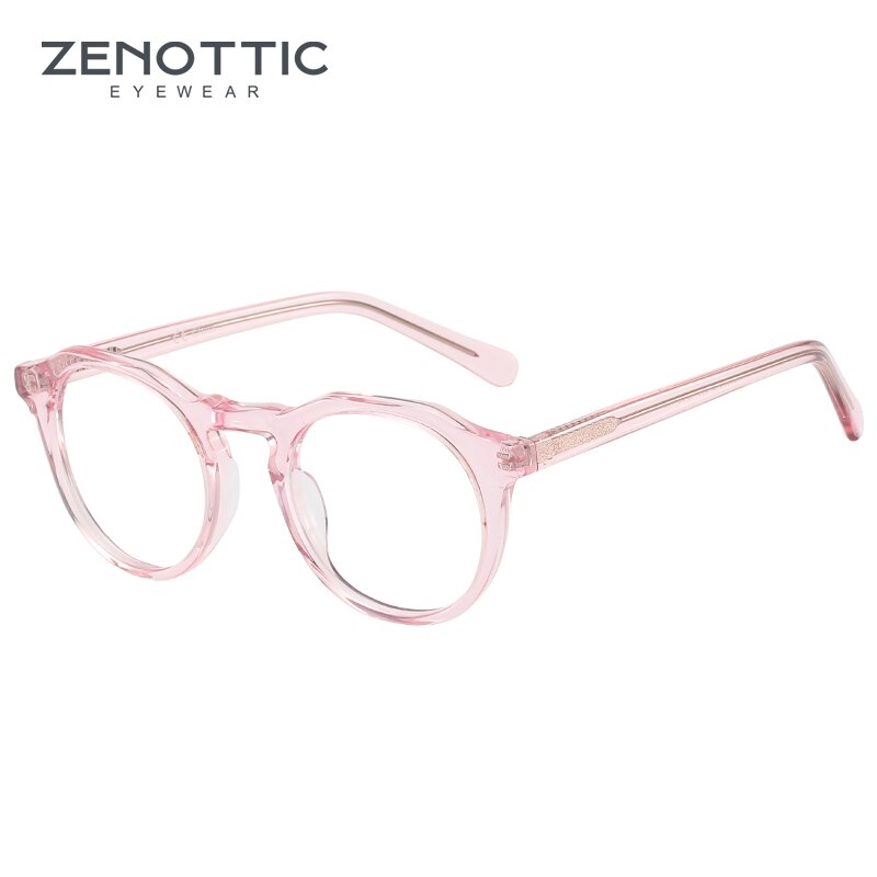 ZENOTTIC Acetate Anti Blue Light Blocking Glasses Frame for Men Women Small Round Optical Myopia Glasses Gaming Computer Eyewear: PINK