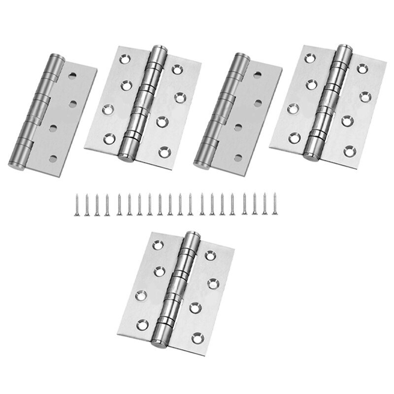 Bisagras de rodamiento de acero inoxidable, accesorios de bisagra de puerta de 4 pulgadas con mecanismo de rodamiento de bolas, 5 uds.: Default Title