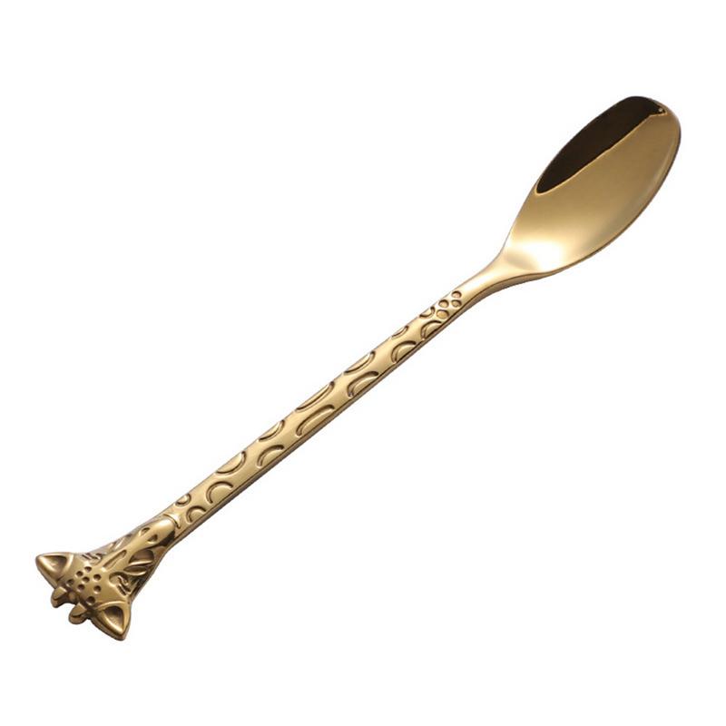 Stainless Steel Dessert Spoon Cartoon Giraffe Spoon Cake Ice Cream Coffee Stirring Spoon Kitchen Dining Teaspoon: White