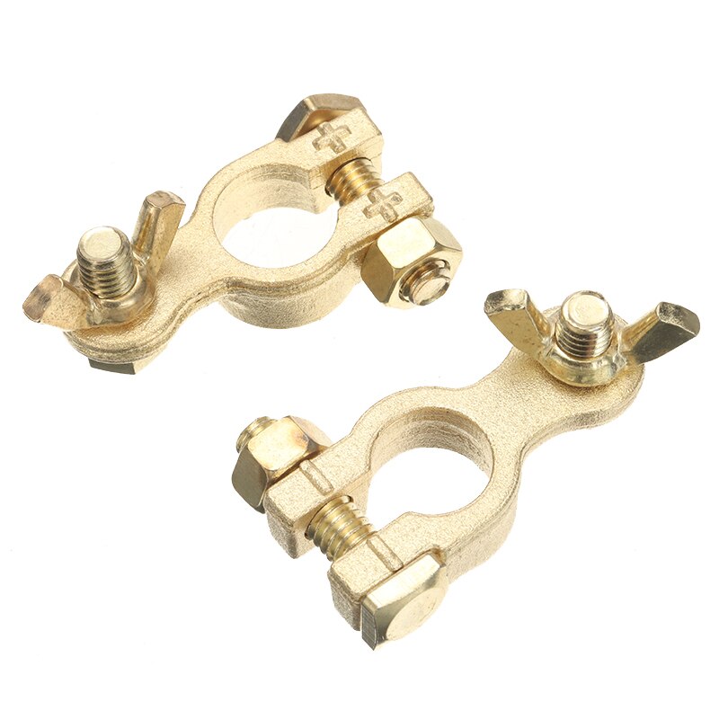 2PCS Battery Terminals Clamps Heavy Duty Gold Finish Battery Terminals Clamp Dual Connector Positive Negative Connectors Clamps