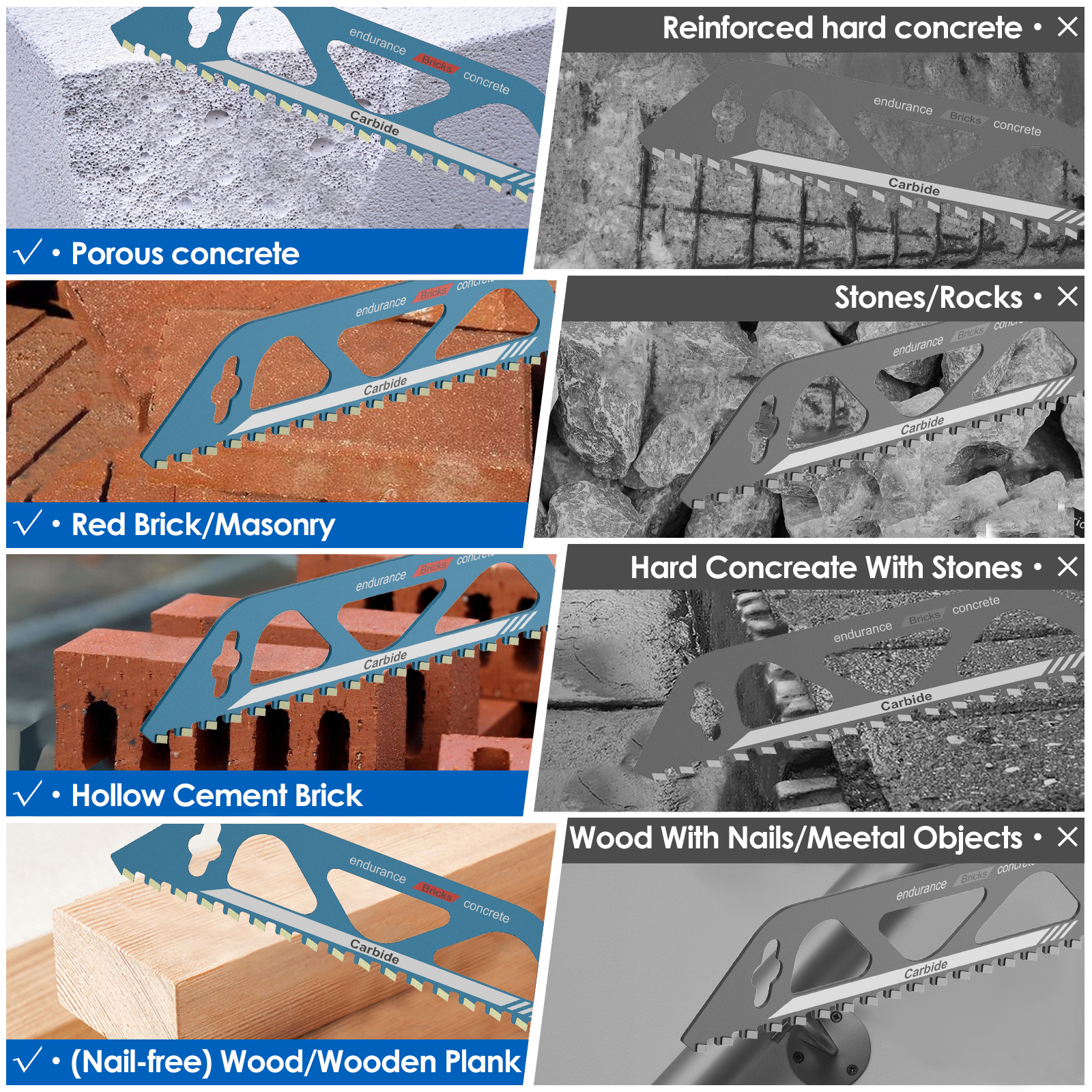Reciprocating Saw Blade 10/12/18/20in Universal Cutting Recip Sabre Saw Blade Masonry Cutting Blade for Cement Composite Panels