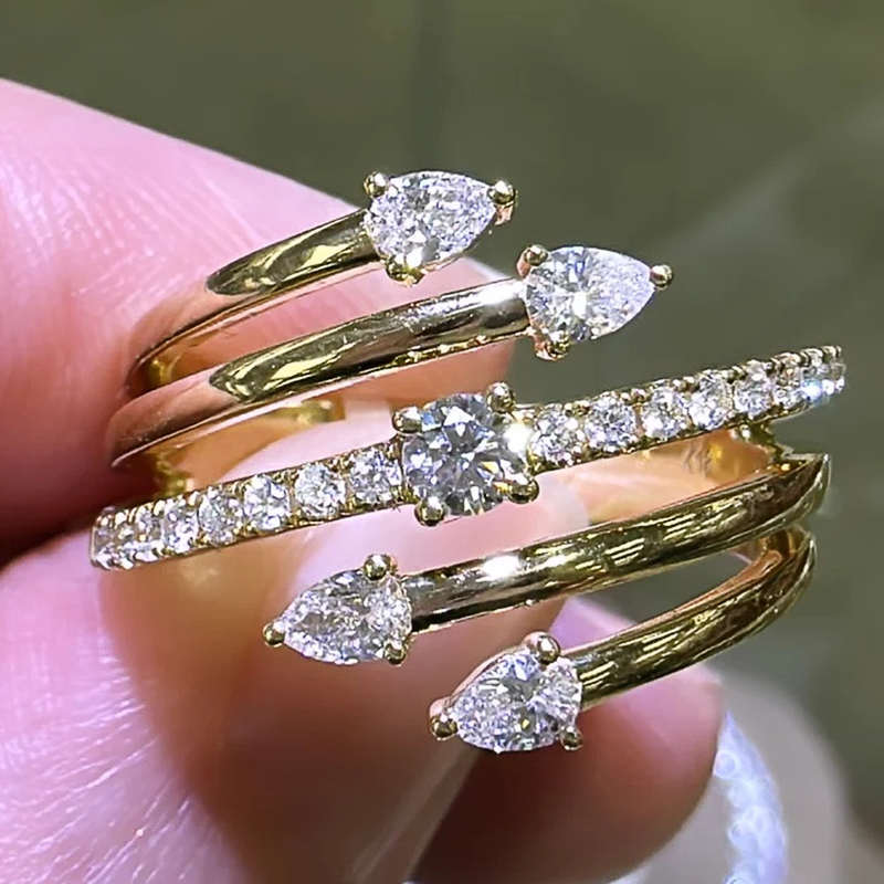 Caoshi lindos e elegantes anéis de festa de casamento com zircônia multicamadas, acessórios de dedo da moda de luxo feminino, joias delicadas