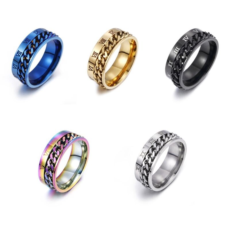 Edc Vinger Fidget Spinner Rvs Ketting Draaibare Ring Mannen Klassieke Rome Digitale Power Gevoel