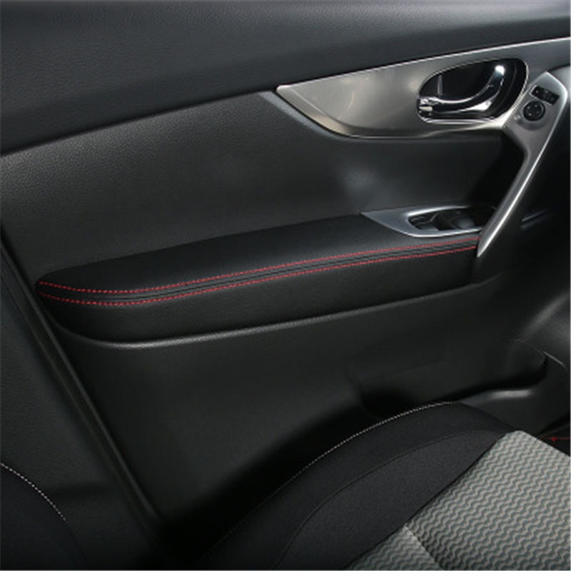 For Nissan Qashqai J11 Interior PU Door Armrest Surface Cover Trim Panel Guards Car Styling