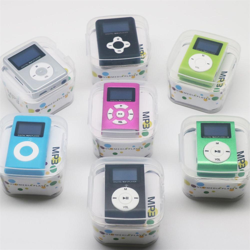 Mini Würfel Clip-typ Mp3 Spieler Anzeige Wiederaufladbare Tragbare Musik Lautsprecher mit Kopfhörer Usb-kabel