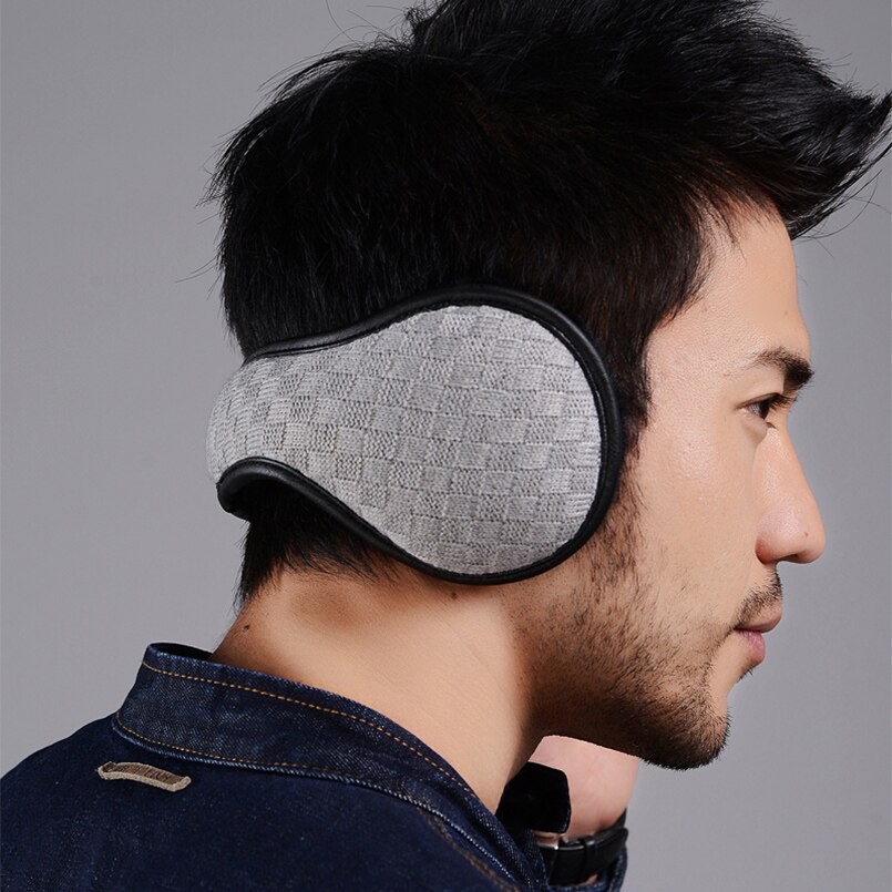 Brand Winter Knitted Earmuffs for Men Women Foldable Ear Warmers Ear Bag Adjustable Warm Plush Earmuffs Earflap Back Wear
