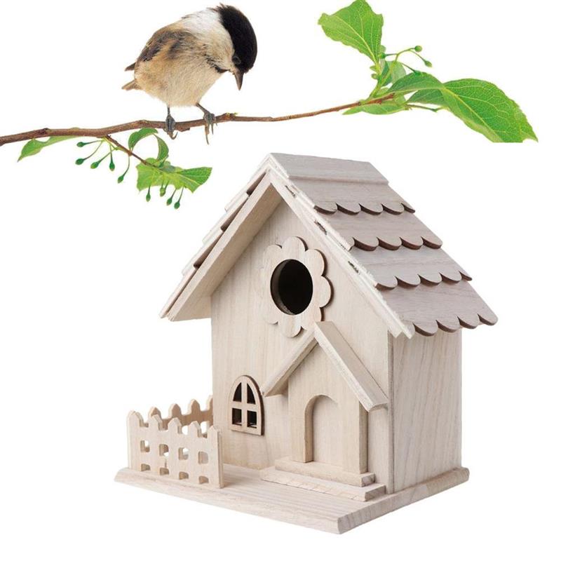 Birdhouse Bird Feeder Wooden Hanging Nest Box Natural Wood Bird Feeding House Outdoor Window Cage with Suction Cups